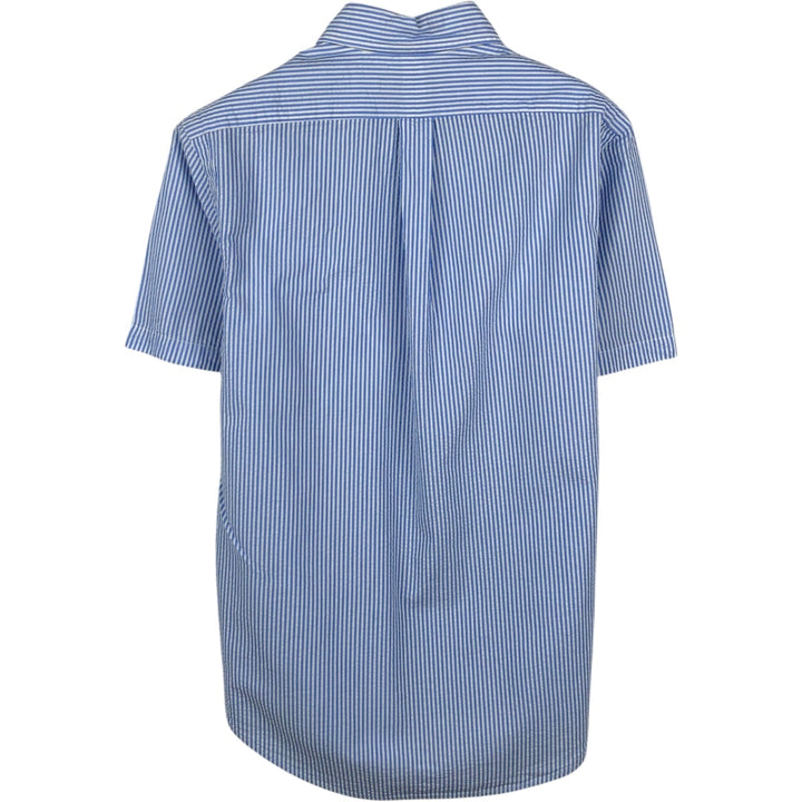 Ralph Lauren SEERSUCKER Short-Sleeve Button-Down Striped Shirt, Men's Size S (approx.) cotton Blue type light blue Vintage Second Hand