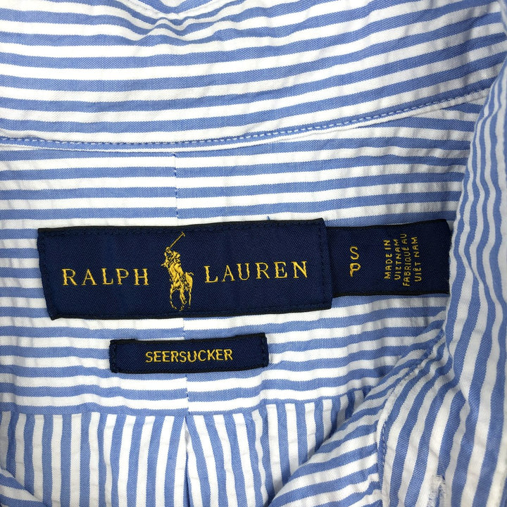 Ralph Lauren SEERSUCKER Short-Sleeve Button-Down Striped Shirt, Men's Size S (approx.) cotton Blue type light blue Vintage Second Hand