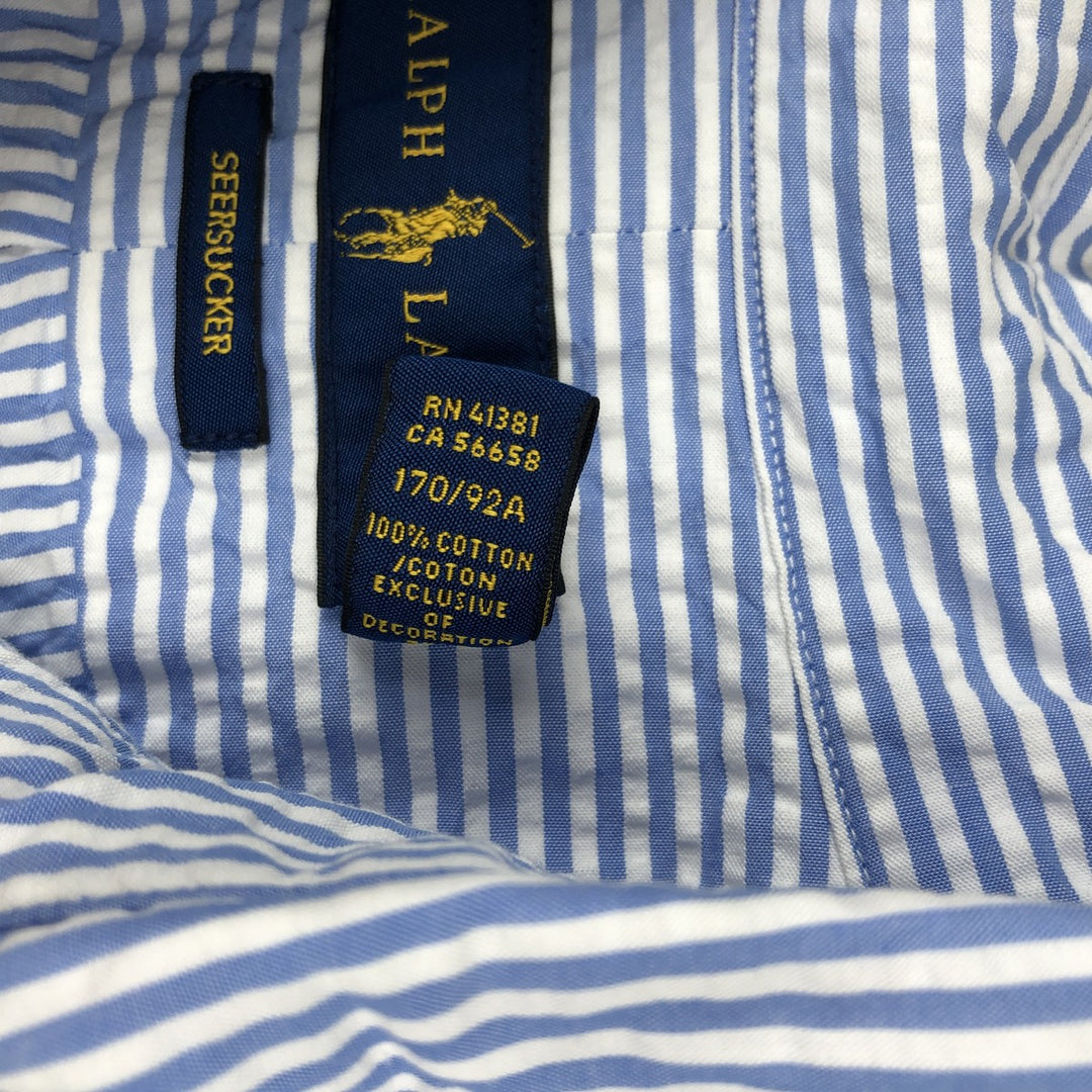Ralph Lauren SEERSUCKER Short-Sleeve Button-Down Striped Shirt, Men's Size S (approx.) cotton Blue type light blue Vintage Second Hand
