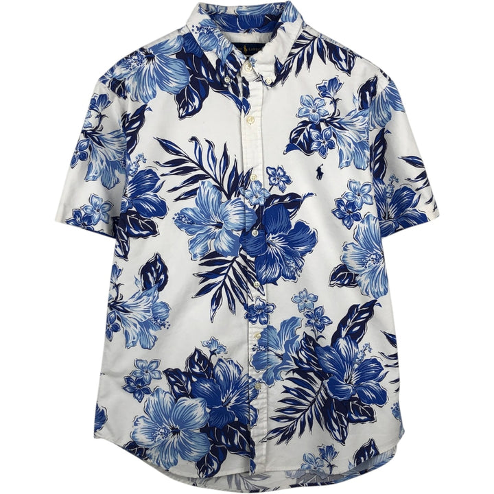 Ralph Lauren SLIM FIT all-over floral hibiscus pattern button-down Hawaiian Aloha shirt, men's size L equivalent. unclear white type Vintage Second Hand