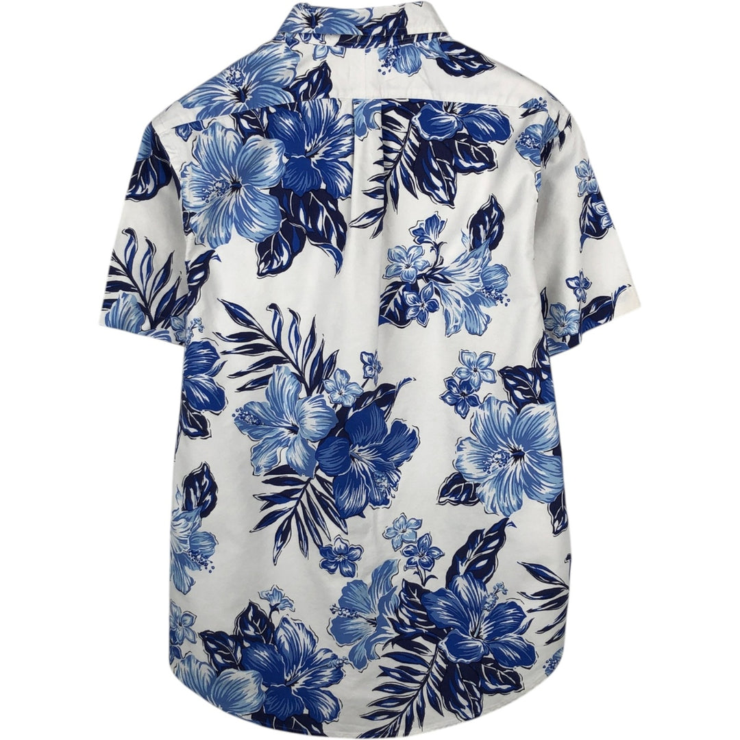 Ralph Lauren SLIM FIT all-over floral hibiscus pattern button-down Hawaiian Aloha shirt, men's size L equivalent. unclear white type Vintage Second Hand