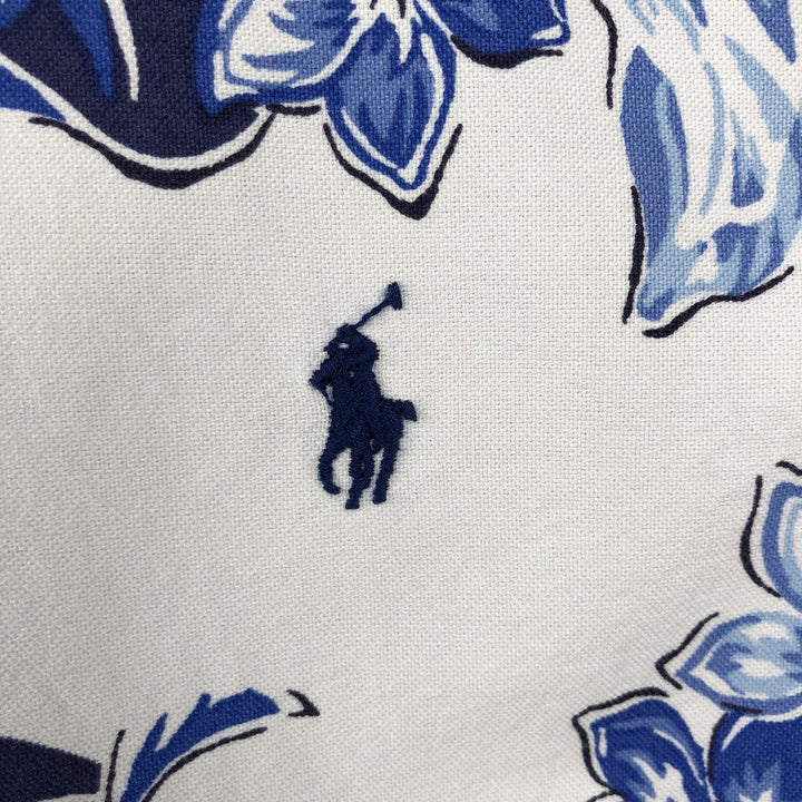 Ralph Lauren SLIM FIT all-over floral hibiscus pattern button-down Hawaiian Aloha shirt, men's size L equivalent. unclear white type Vintage Second Hand