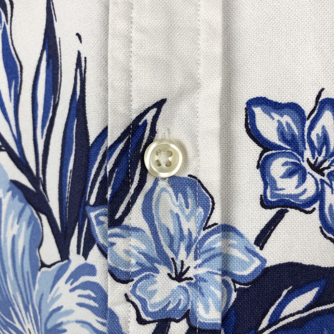 Ralph Lauren SLIM FIT all-over floral hibiscus pattern button-down Hawaiian Aloha shirt, men's size L equivalent. unclear white type Vintage Second Hand