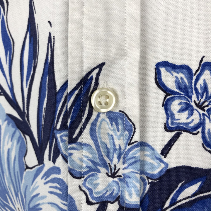 Ralph Lauren SLIM FIT all-over floral hibiscus pattern button-down Hawaiian Aloha shirt, men's size L equivalent. unclear white type Vintage Second Hand