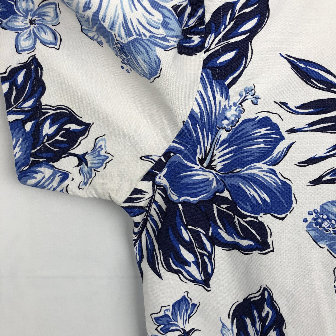 Ralph Lauren SLIM FIT all-over floral hibiscus pattern button-down Hawaiian Aloha shirt, men's size L equivalent. unclear white type Vintage Second Hand