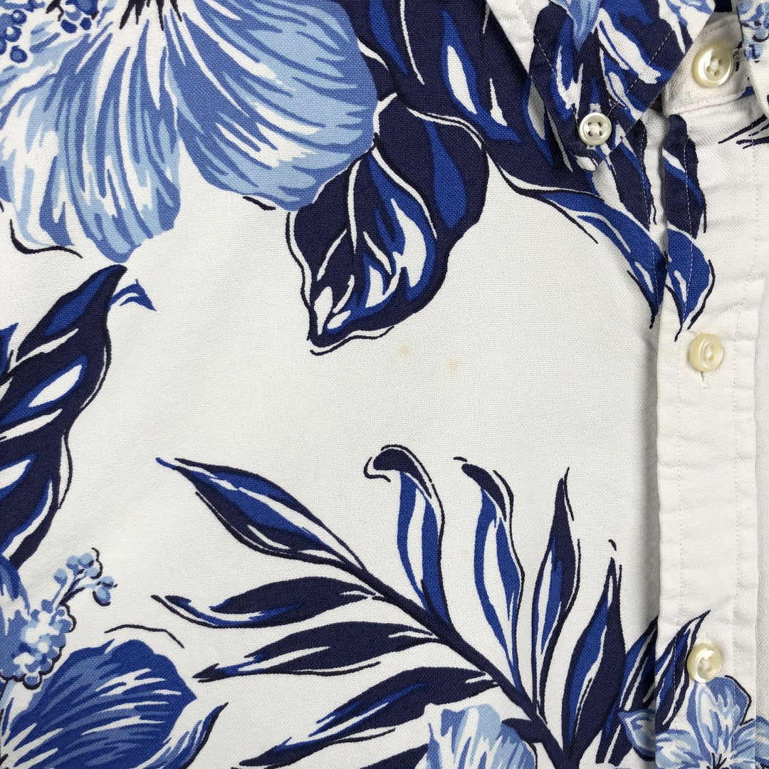 Ralph Lauren SLIM FIT all-over floral hibiscus pattern button-down Hawaiian Aloha shirt, men's size L equivalent. unclear white type Vintage Second Hand