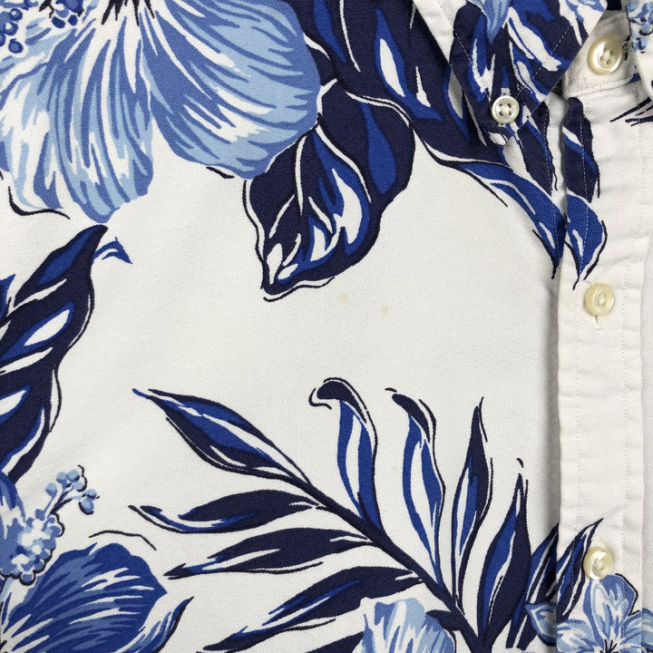 Ralph Lauren SLIM FIT all-over floral hibiscus pattern button-down Hawaiian Aloha shirt, men's size L equivalent. unclear white type Vintage Second Hand