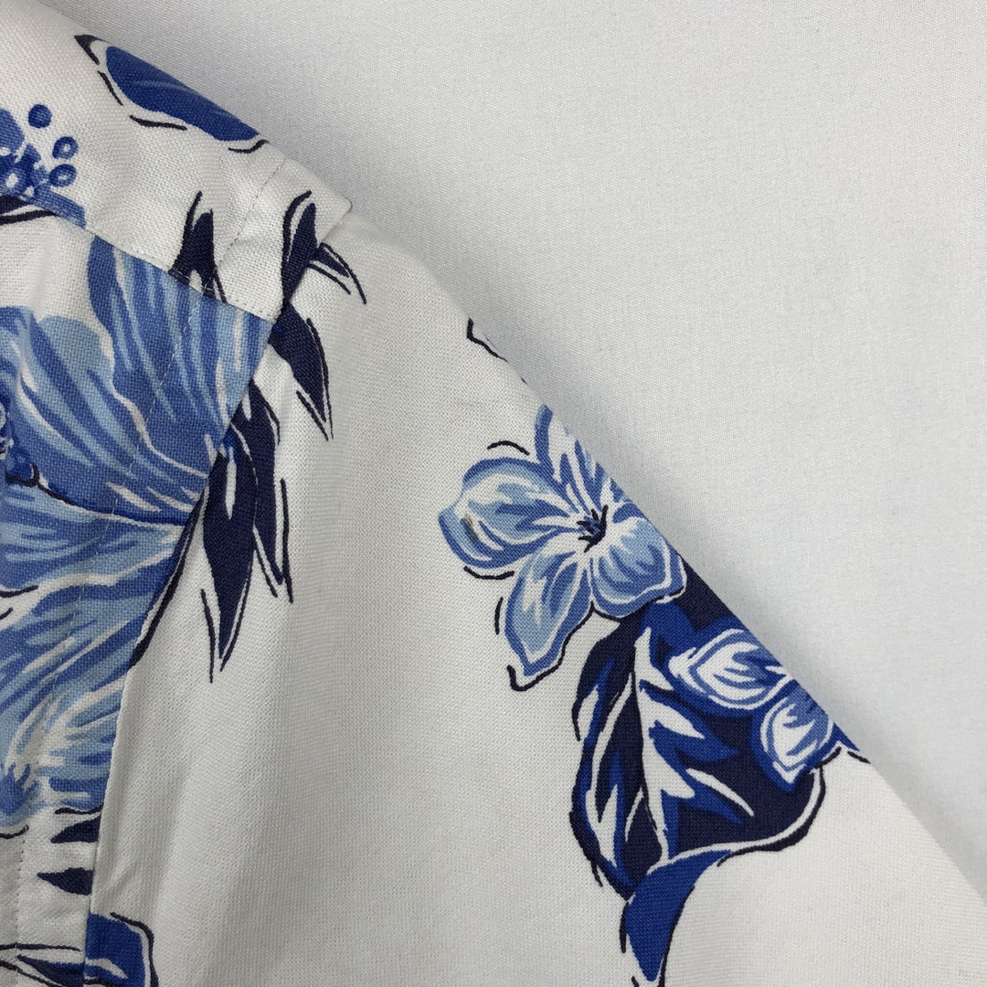 Ralph Lauren SLIM FIT all-over floral hibiscus pattern button-down Hawaiian Aloha shirt, men's size L equivalent. unclear white type Vintage Second Hand
