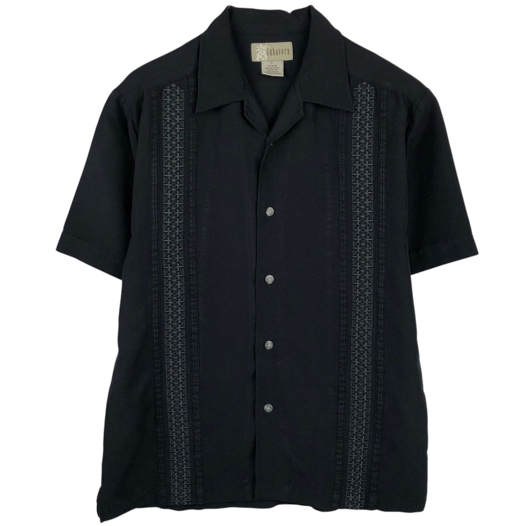 CUBAVERA Short-Sleeve Open-Collar Mexican Shirt (Men's Size S) Rayon black type Vintage Second Hand