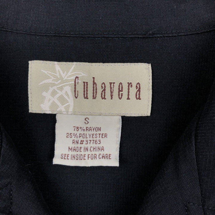 CUBAVERA Short-Sleeve Open-Collar Mexican Shirt (Men's Size S) Rayon black type Vintage Second Hand