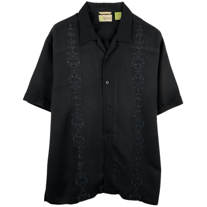 CUBAVERA Short-Sleeve Open-Collar Mexican Shirt (Men's Size L) Rayon black type Vintage Second Hand