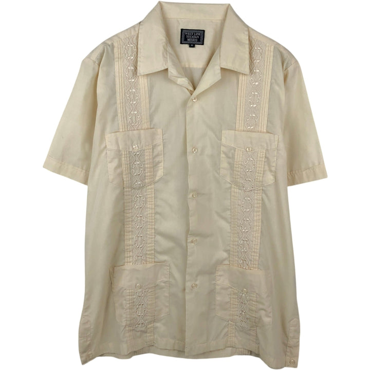 WEST LINE YUCATAN MEXICO Short-Sleeve Open Collar Mexican Shirt Cuban Shirt Box Shirt Men's Size M polyester ivory Vintage Second Hand