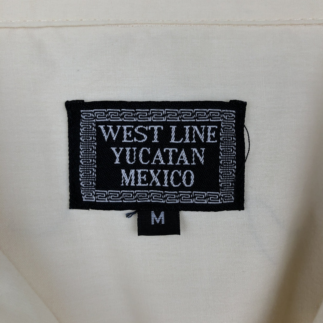 WEST LINE YUCATAN MEXICO Short-Sleeve Open Collar Mexican Shirt Cuban Shirt Box Shirt Men's Size M polyester ivory Vintage Second Hand