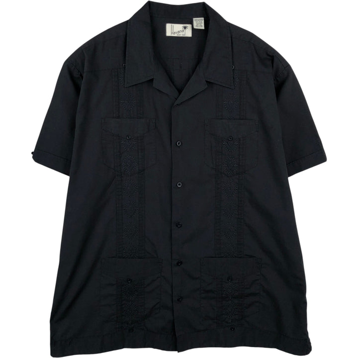 HAVANA Short-Sleeve Open-Collar Mexican Shirt (Cuban Shirt) - Men's XXL Equivalent polyester black type Vintage Second Hand