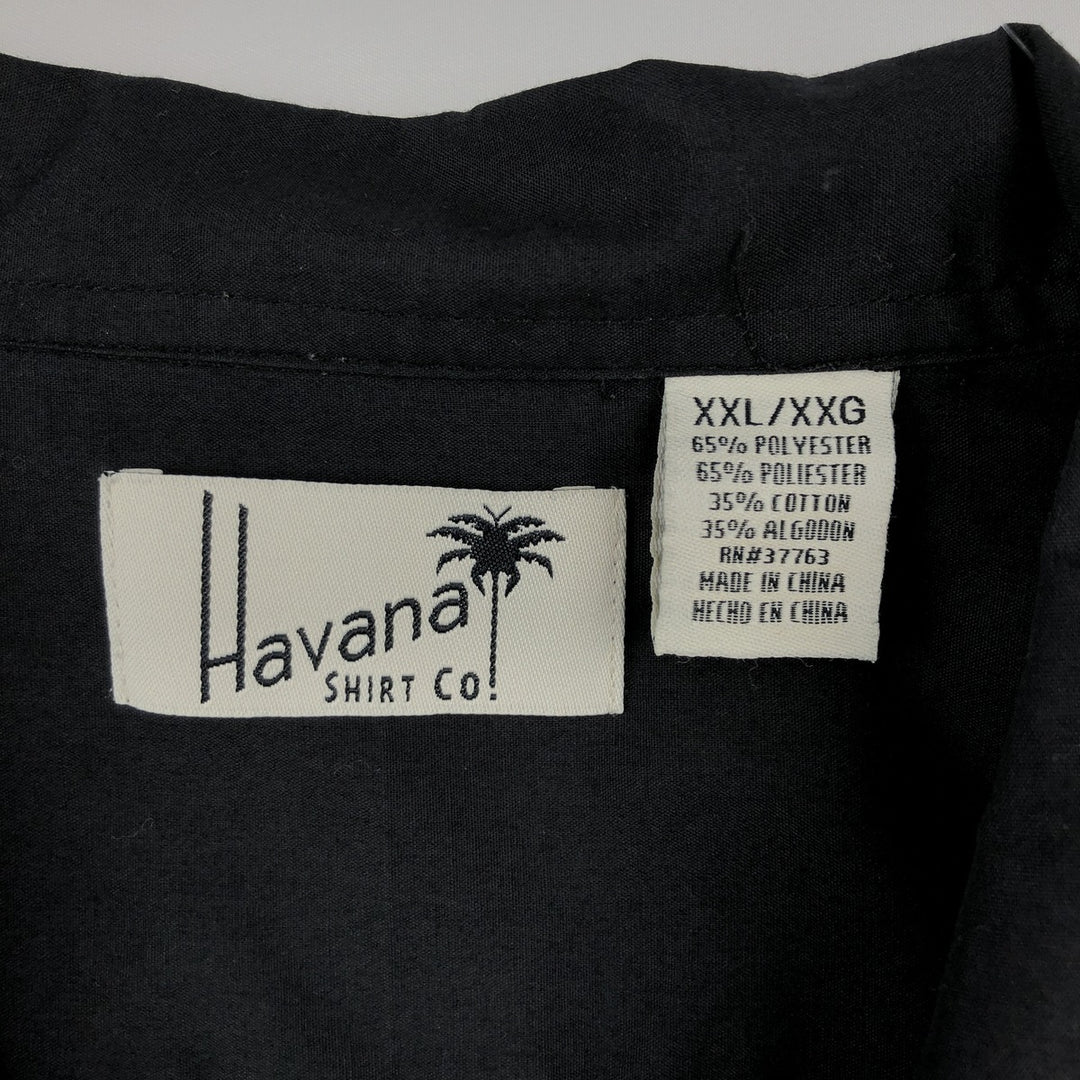 HAVANA Short-Sleeve Open-Collar Mexican Shirt (Cuban Shirt) - Men's XXL Equivalent polyester black type Vintage Second Hand