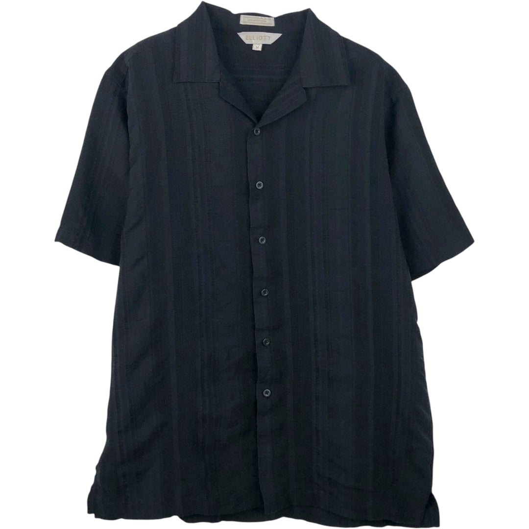 ELLIOTT Stripe Pattern Crepe Short-Sleeve Open Collar Mexican Shirt Cuban Shirt Box Shirt Men's Size M (approx.) polyester black type Vintage Second Hand