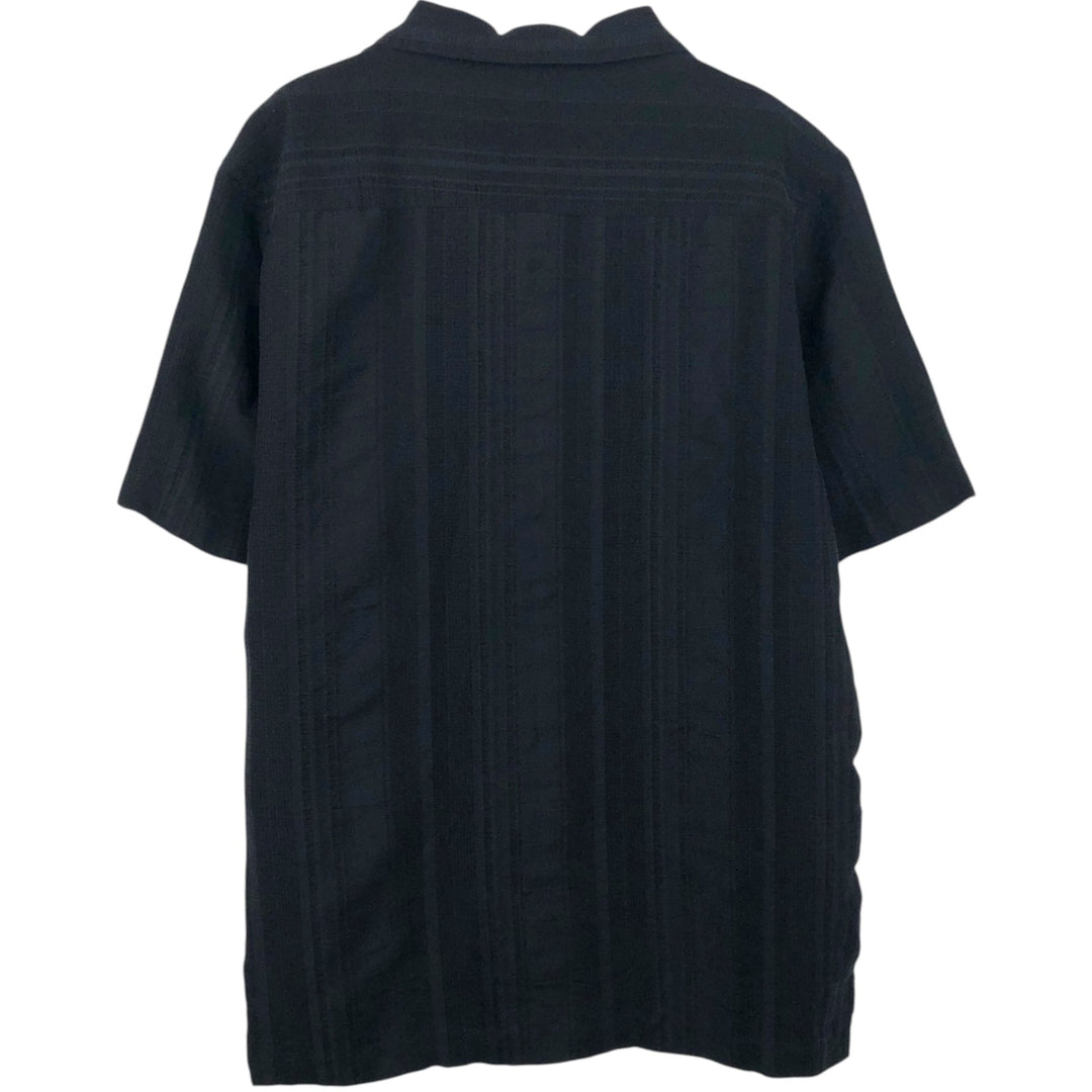 ELLIOTT Stripe Pattern Crepe Short-Sleeve Open Collar Mexican Shirt Cuban Shirt Box Shirt Men's Size M (approx.) polyester black type Vintage Second Hand