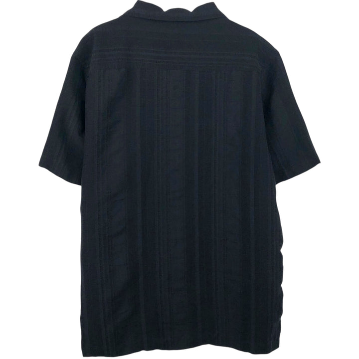 ELLIOTT Stripe Pattern Crepe Short-Sleeve Open Collar Mexican Shirt Cuban Shirt Box Shirt Men's Size M (approx.) polyester black type Vintage Second Hand