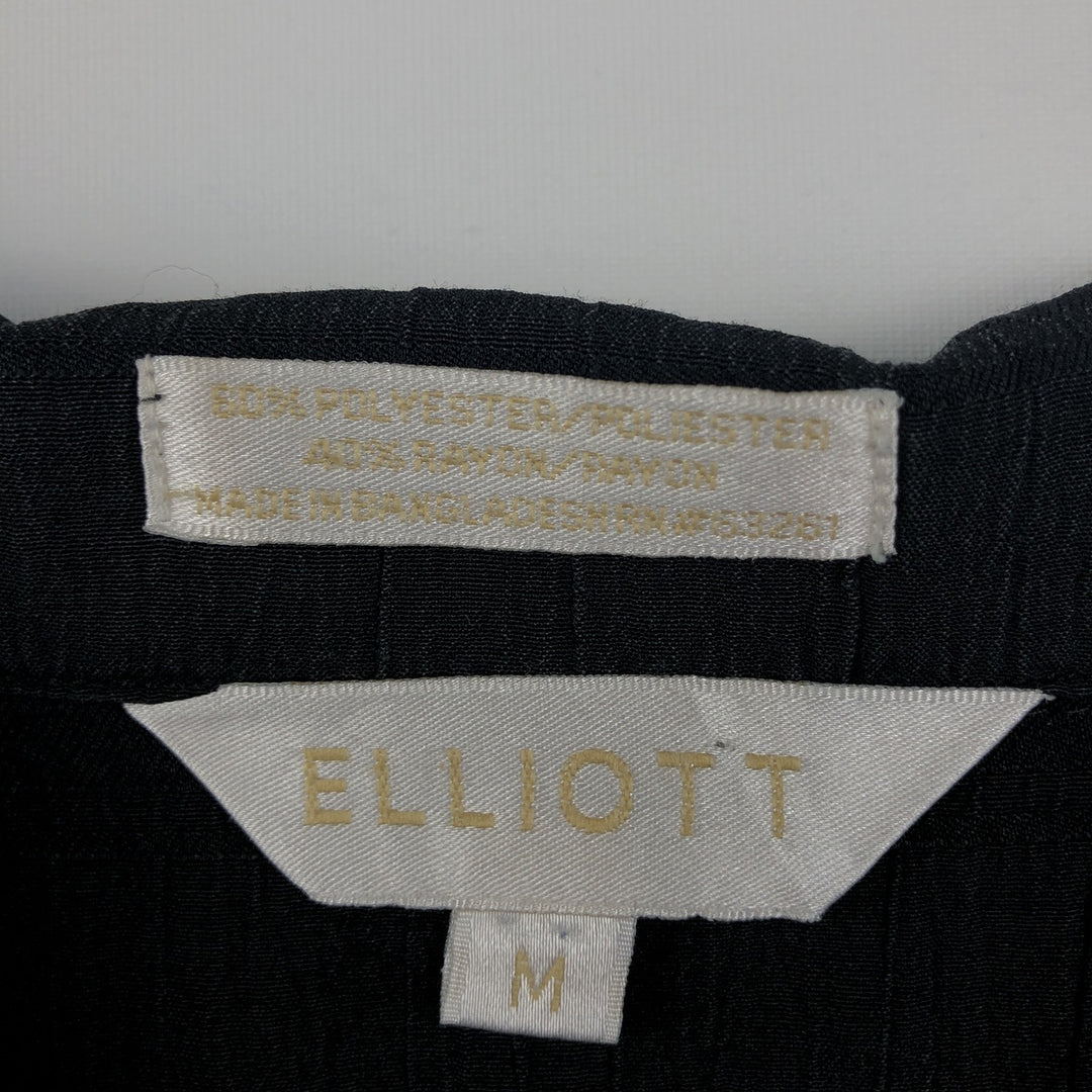 ELLIOTT Stripe Pattern Crepe Short-Sleeve Open Collar Mexican Shirt Cuban Shirt Box Shirt Men's Size M (approx.) polyester black type Vintage Second Hand