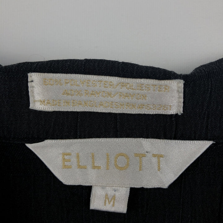 ELLIOTT Stripe Pattern Crepe Short-Sleeve Open Collar Mexican Shirt Cuban Shirt Box Shirt Men's Size M (approx.) polyester black type Vintage Second Hand