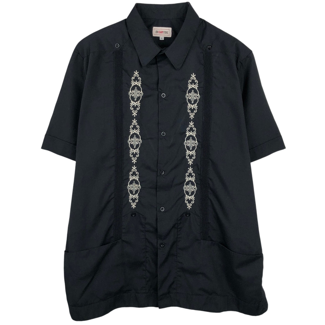 My Cuban Store Short-Sleeve Mexican Shirt (Cuban Shirt) - Men's Size L (approx.) unclear black type Vintage Second Hand