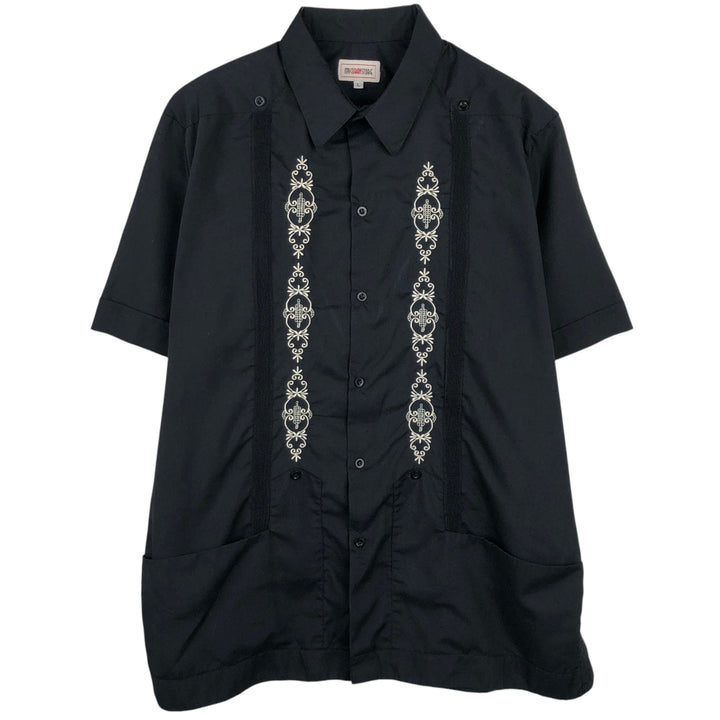 My Cuban Store Short-Sleeve Mexican Shirt (Cuban Shirt) - Men's Size L (approx.) unclear black type Vintage Second Hand