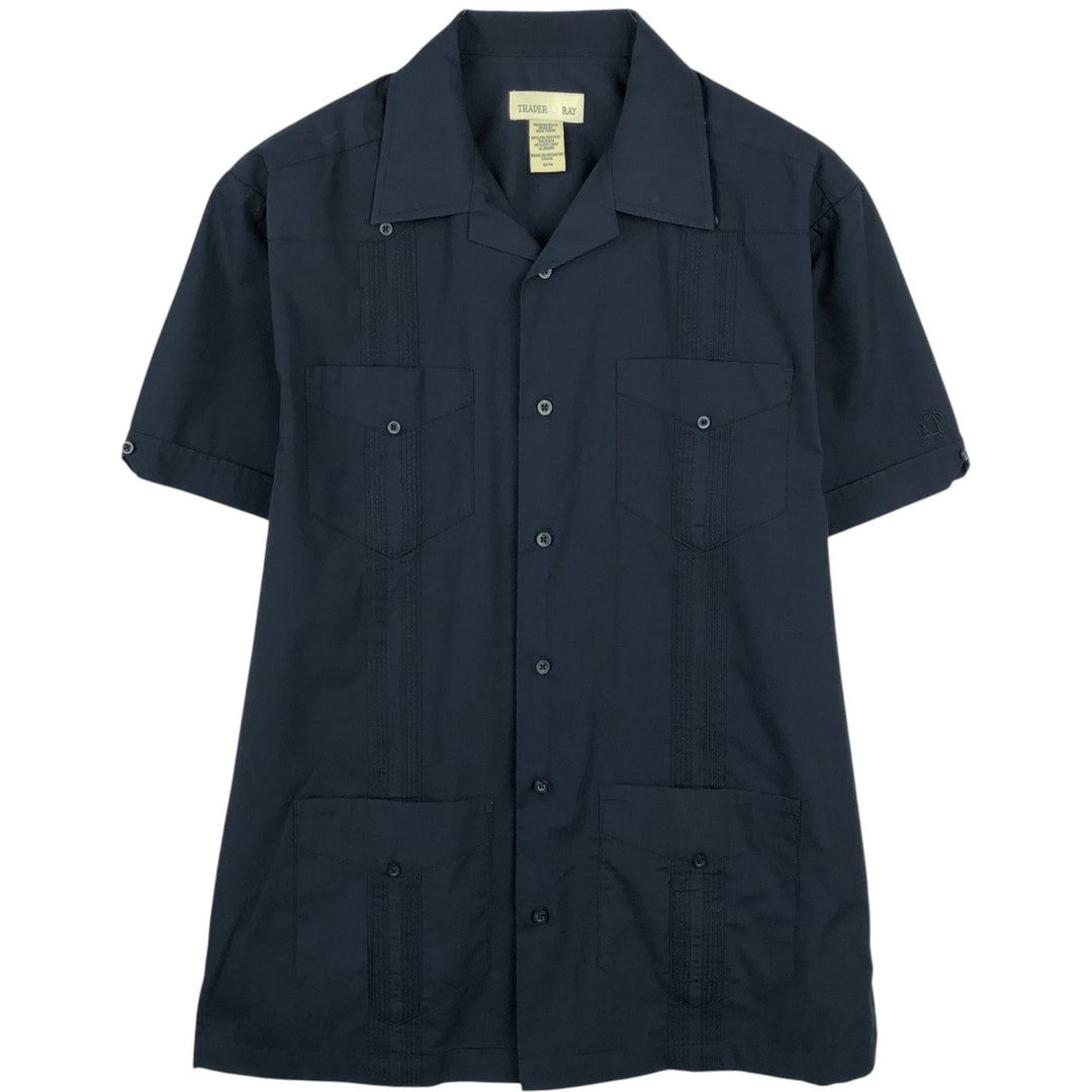 TRADER BAY Short-Sleeve Open-Collar Mexican Shirt / Cuban Shirt / Men's Size M (approx.) polyester black type Vintage Second Hand