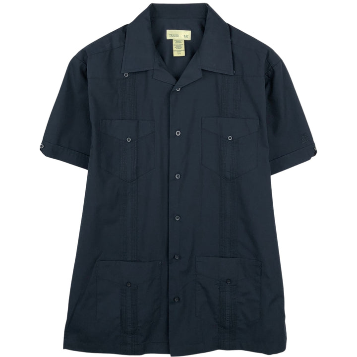 TRADER BAY Short-Sleeve Open-Collar Mexican Shirt / Cuban Shirt / Men's Size M (approx.) polyester black type Vintage Second Hand