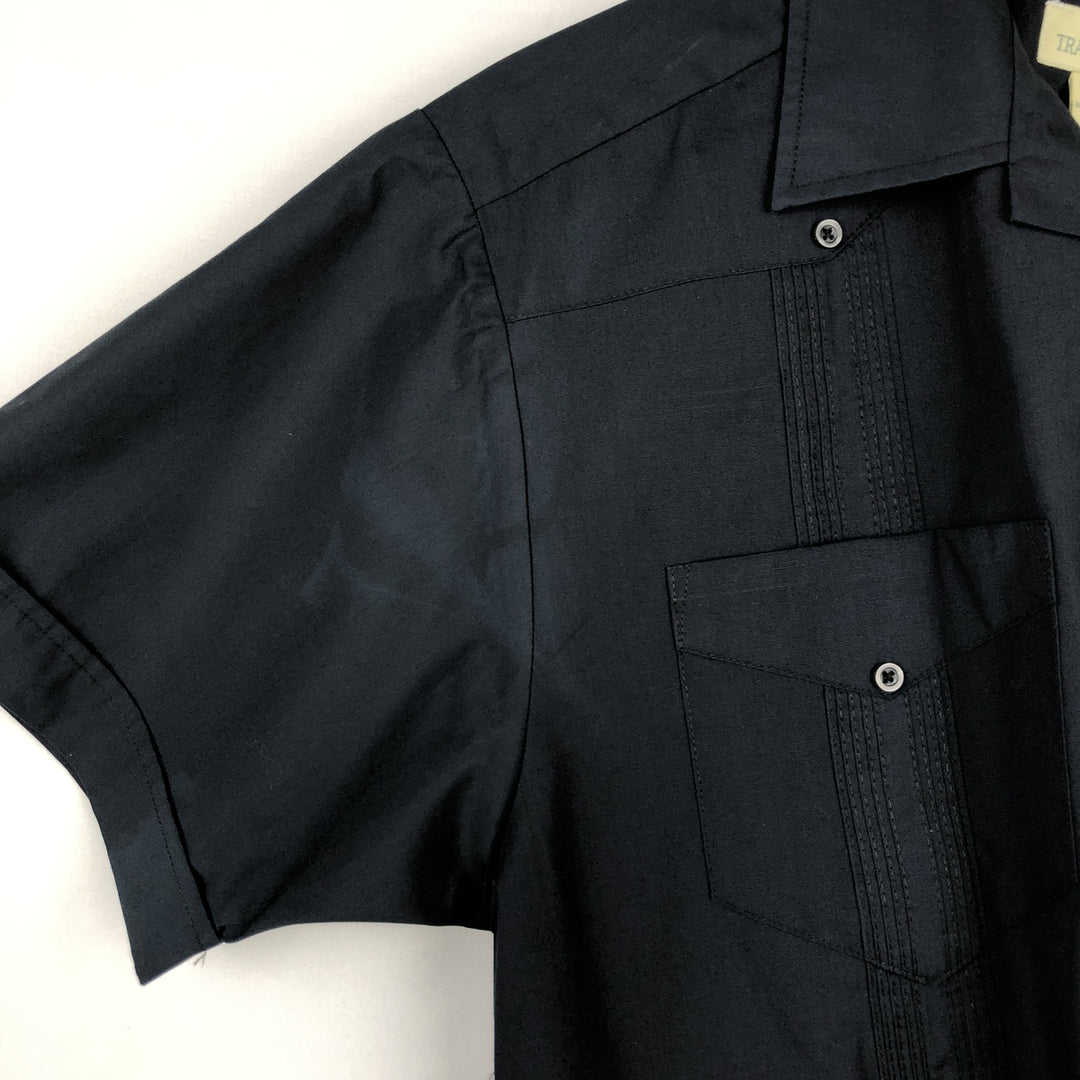 TRADER BAY Short-Sleeve Open-Collar Mexican Shirt / Cuban Shirt / Men's Size M (approx.) polyester black type Vintage Second Hand