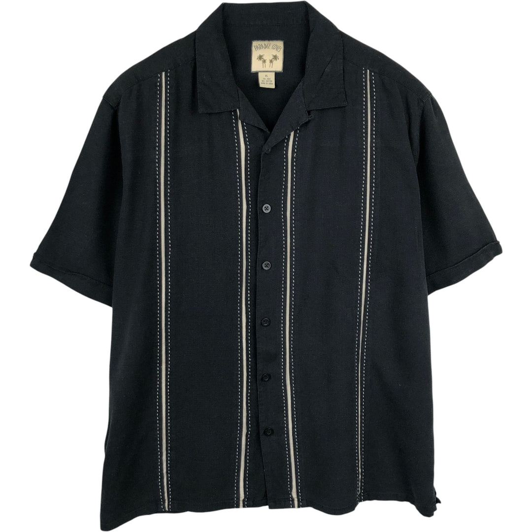 PARADISE COVES Short-Sleeve Open-Collar Mexican Shirt (Cuban Shirt) - Men's Size XL (approx.) silk black type Vintage Second Hand