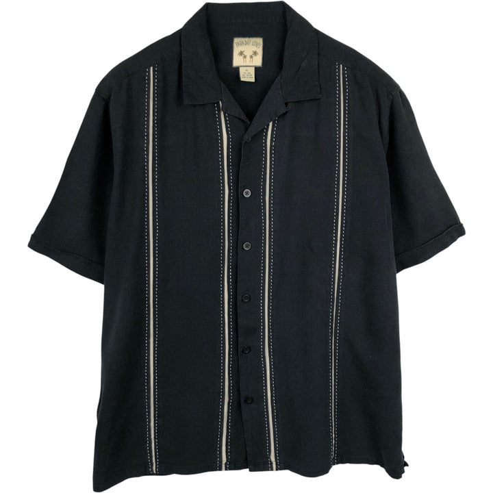 PARADISE COVES Short-Sleeve Open-Collar Mexican Shirt (Cuban Shirt) - Men's Size XL (approx.) silk black type Vintage Second Hand