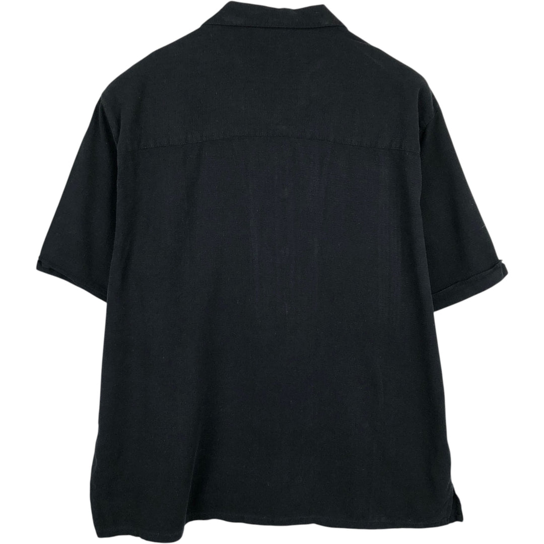 PARADISE COVES Short-Sleeve Open-Collar Mexican Shirt (Cuban Shirt) - Men's Size XL (approx.) silk black type Vintage Second Hand