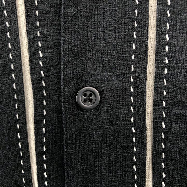 PARADISE COVES Short-Sleeve Open-Collar Mexican Shirt (Cuban Shirt) - Men's Size XL (approx.) silk black type Vintage Second Hand