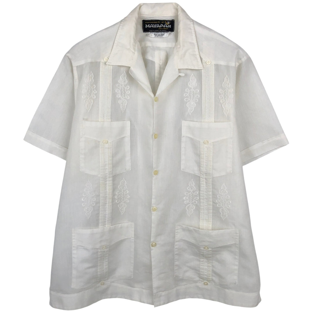 MAYAPAN Embroidered Short-Sleeve Mexican Shirt (Cuban Shirt) - Men's Size XL polyester white type Vintage Second Hand