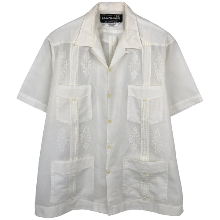 MAYAPAN Embroidered Short-Sleeve Mexican Shirt (Cuban Shirt) - Men's Size XL polyester white type Vintage Second Hand