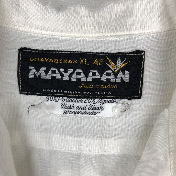 MAYAPAN Embroidered Short-Sleeve Mexican Shirt (Cuban Shirt) - Men's Size XL polyester white type Vintage Second Hand
