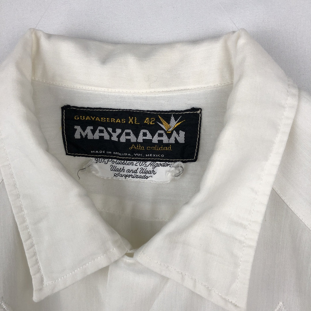 MAYAPAN Embroidered Short-Sleeve Mexican Shirt (Cuban Shirt) - Men's Size XL polyester white type Vintage Second Hand