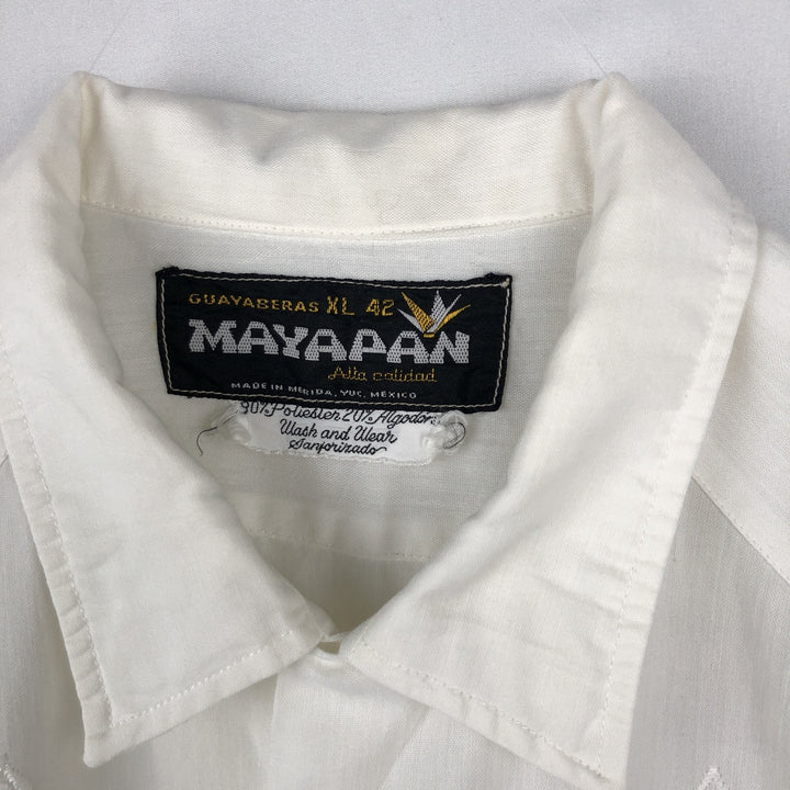 MAYAPAN Embroidered Short-Sleeve Mexican Shirt (Cuban Shirt) - Men's Size XL polyester white type Vintage Second Hand
