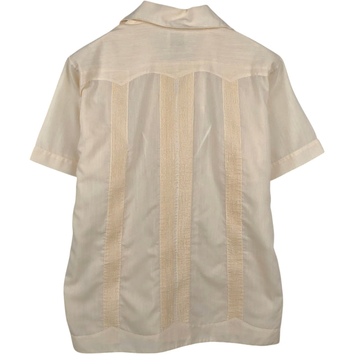 GENUINA Yucateca Short-Sleeve Open-Collar Mexican Shirt (Cuban Shirt) - Men's Size M (approx.) polyester pale white type Vintage Second Hand