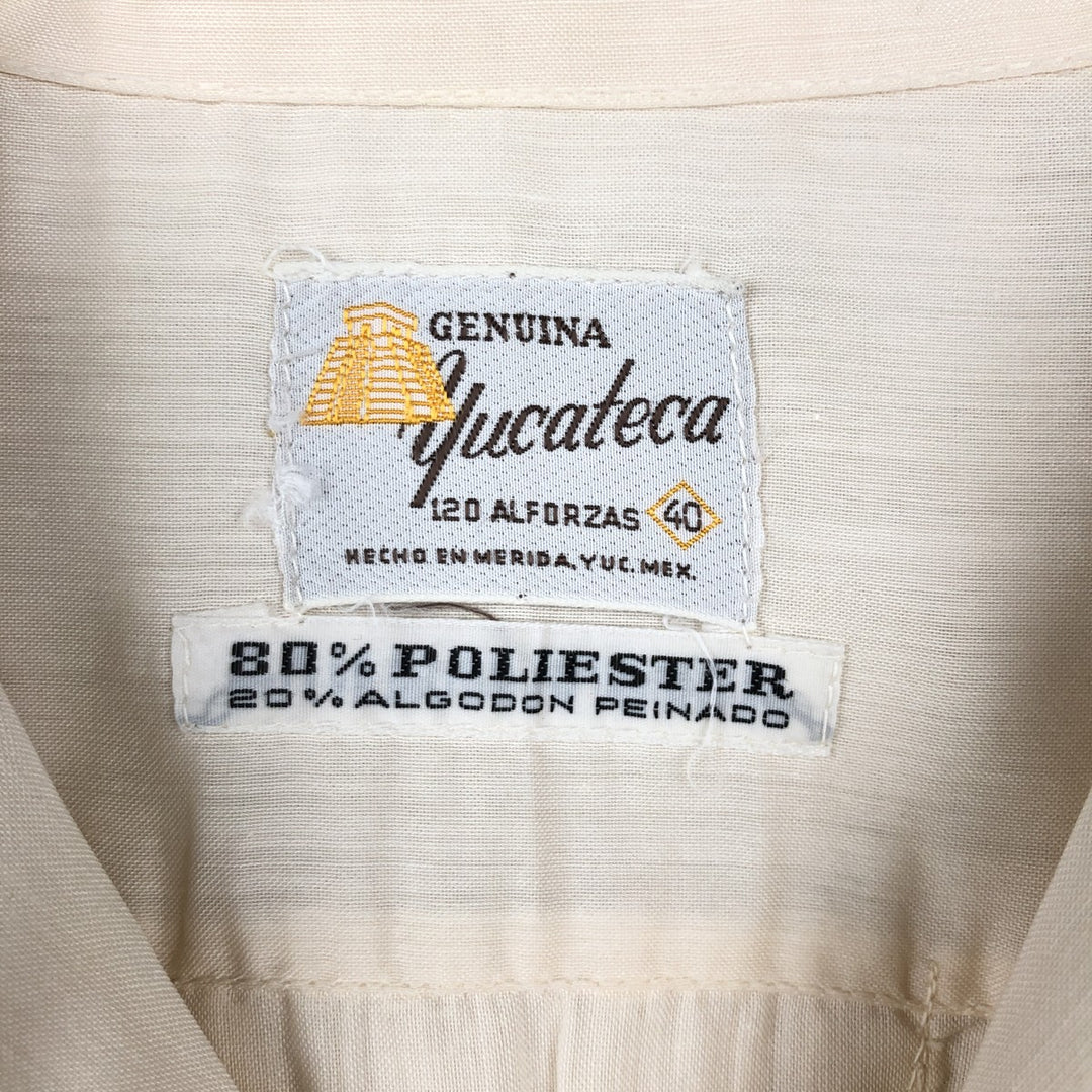 GENUINA Yucateca Short-Sleeve Open-Collar Mexican Shirt (Cuban Shirt) - Men's Size M (approx.) polyester pale white type Vintage Second Hand