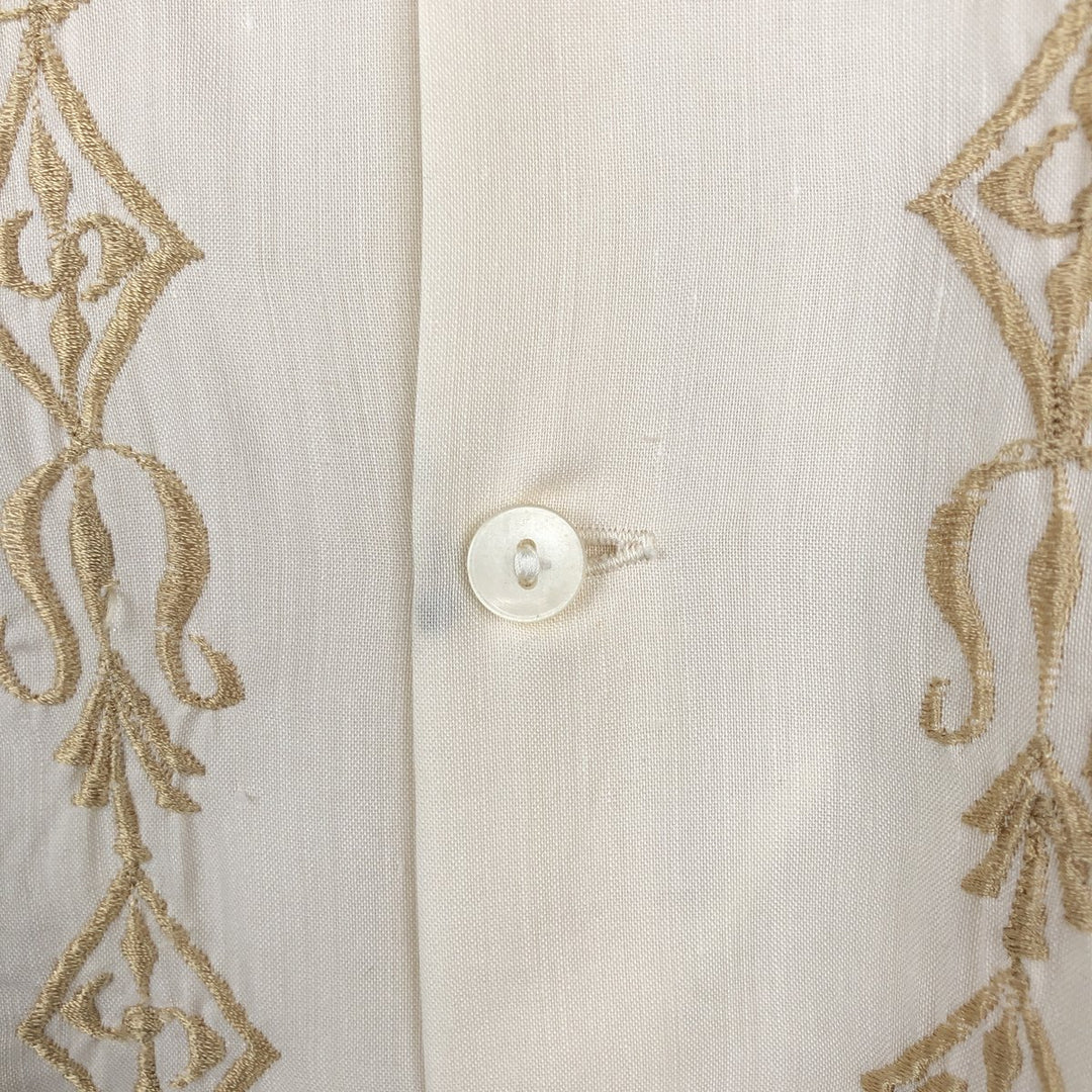 GENUINA Yucateca Short-Sleeve Open-Collar Mexican Shirt (Cuban Shirt) - Men's Size M (approx.) polyester pale white type Vintage Second Hand