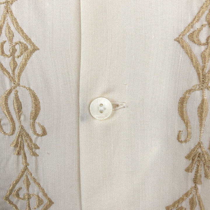 GENUINA Yucateca Short-Sleeve Open-Collar Mexican Shirt (Cuban Shirt) - Men's Size M (approx.) polyester pale white type Vintage Second Hand