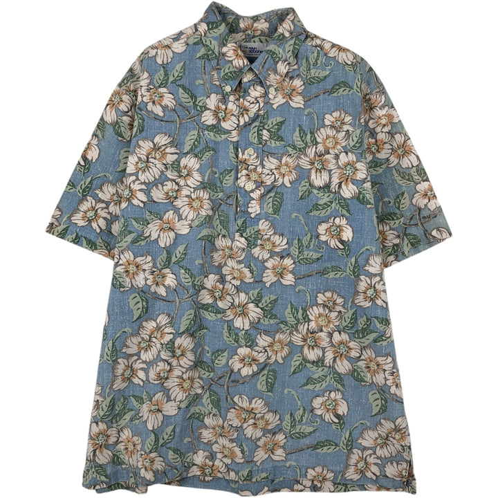 90'S Reyn Spooner swimwear tag, bikini tag, floral print, half-button, button-down, Aloha shirt, boxy shirt, men's size L (approx.) unclear Blue type light blue Vintage Second Hand