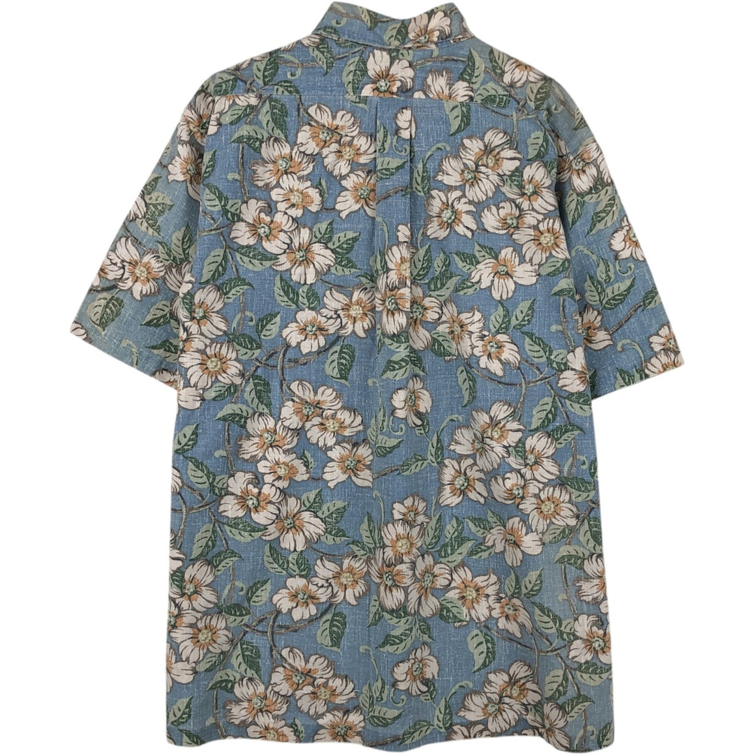 90'S Reyn Spooner swimwear tag, bikini tag, floral print, half-button, button-down, Aloha shirt, boxy shirt, men's size L (approx.) unclear Blue type light blue Vintage Second Hand