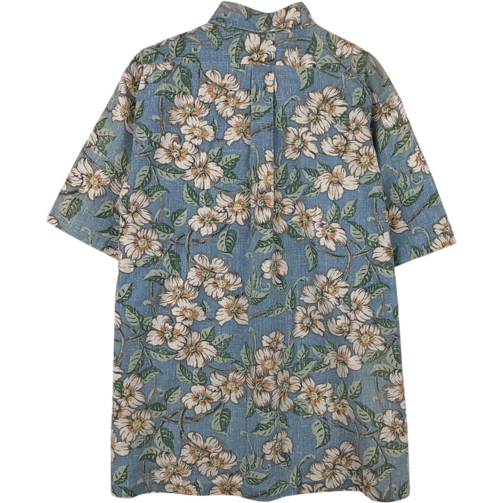 90'S Reyn Spooner swimwear tag, bikini tag, floral print, half-button, button-down, Aloha shirt, boxy shirt, men's size L (approx.) unclear Blue type light blue Vintage Second Hand