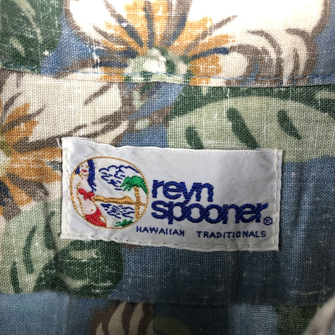 90'S Reyn Spooner swimwear tag, bikini tag, floral print, half-button, button-down, Aloha shirt, boxy shirt, men's size L (approx.) unclear Blue type light blue Vintage Second Hand