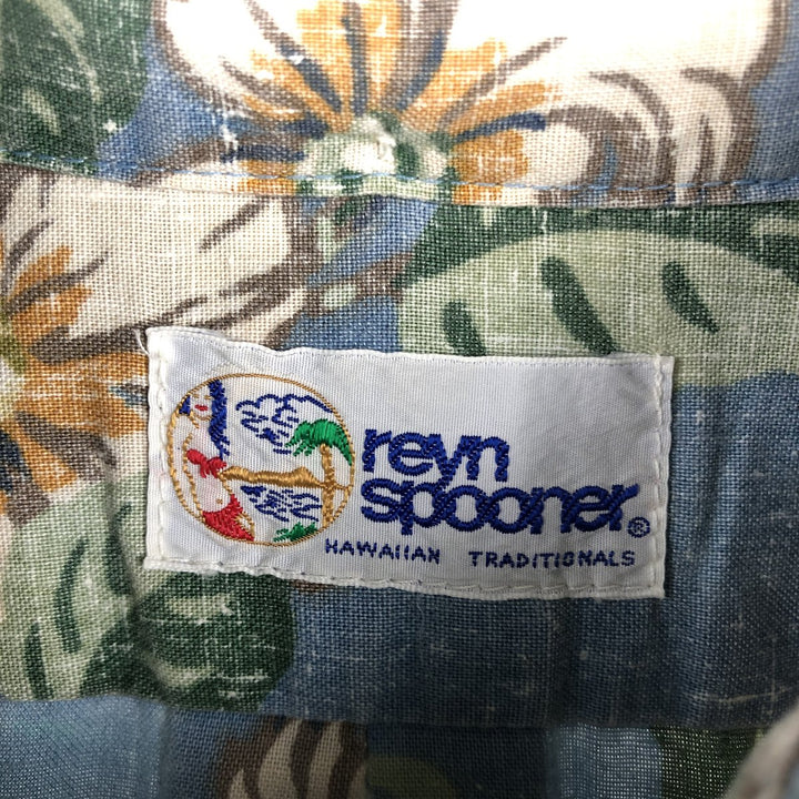 90'S Reyn Spooner swimwear tag, bikini tag, floral print, half-button, button-down, Aloha shirt, boxy shirt, men's size L (approx.) unclear Blue type light blue Vintage Second Hand
