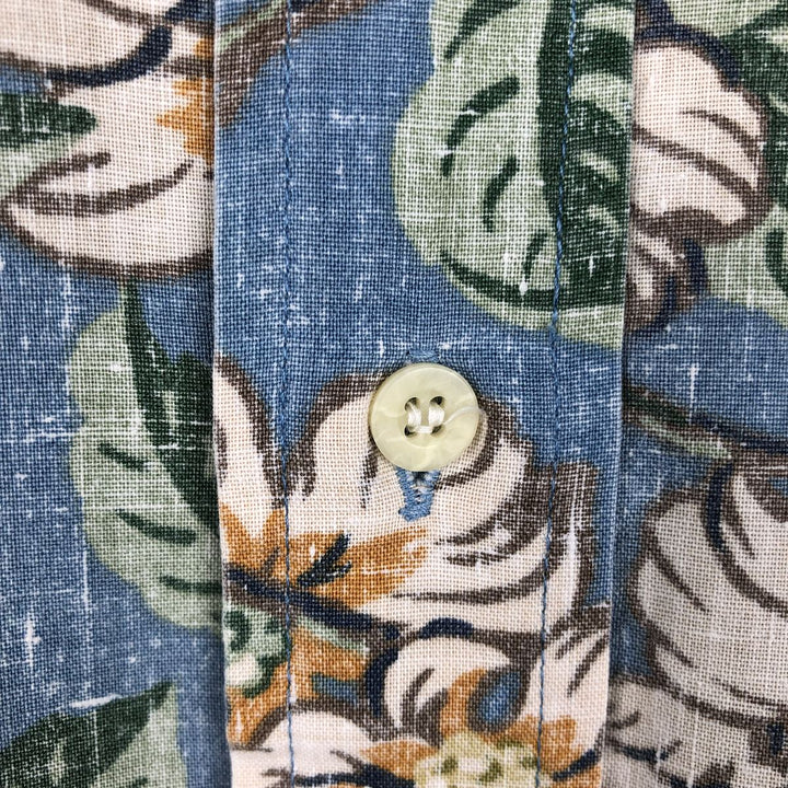 90'S Reyn Spooner swimwear tag, bikini tag, floral print, half-button, button-down, Aloha shirt, boxy shirt, men's size L (approx.) unclear Blue type light blue Vintage Second Hand