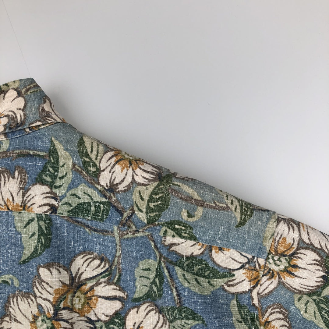 90'S Reyn Spooner swimwear tag, bikini tag, floral print, half-button, button-down, Aloha shirt, boxy shirt, men's size L (approx.) unclear Blue type light blue Vintage Second Hand