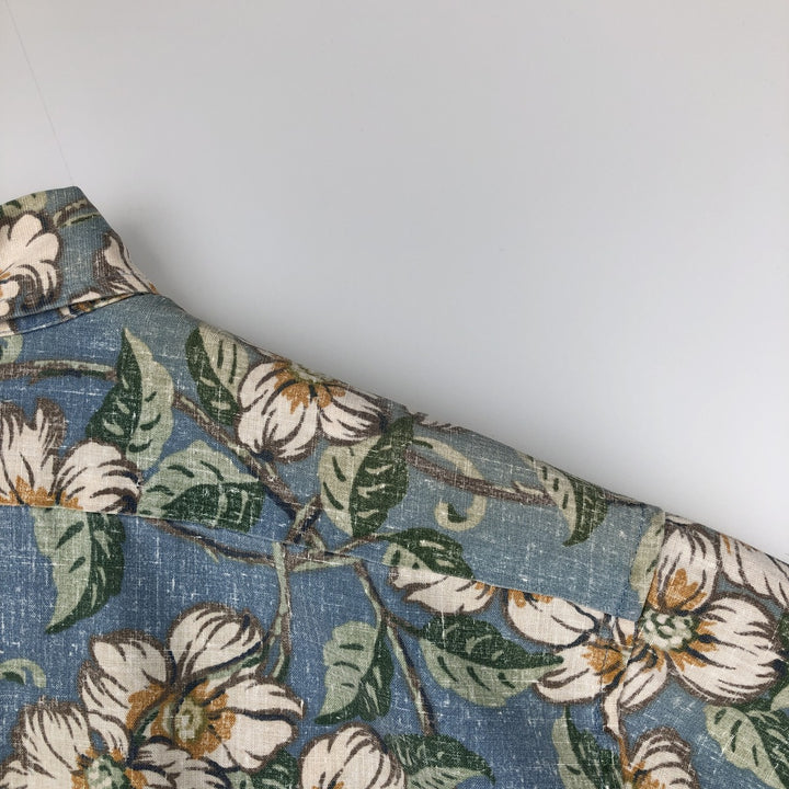 90'S Reyn Spooner swimwear tag, bikini tag, floral print, half-button, button-down, Aloha shirt, boxy shirt, men's size L (approx.) unclear Blue type light blue Vintage Second Hand
